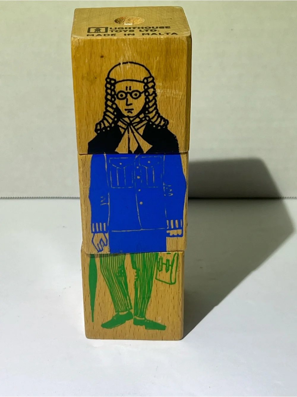Vintage Lighthouse Toys Malta Wooden Mix & Match Character Block Puzzle